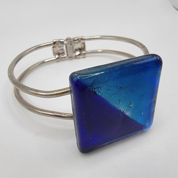 Stainless Steel Blue Epoxy‎ Hinged Bangle Bracelet - Picture 1 of 4